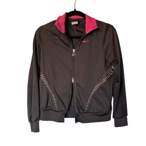 Nike Dri-FIT Track Jacket Womens S Black Pink Swoosh Full Zip Athleisure